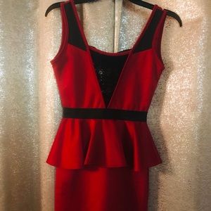 Flirty red & splash of black dress ❤️